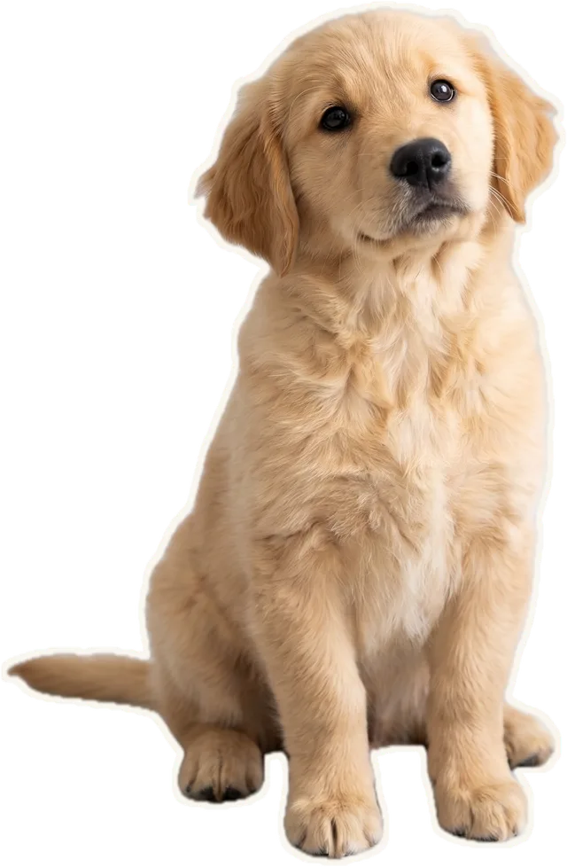 Golden retriever puppy sitting and looking up